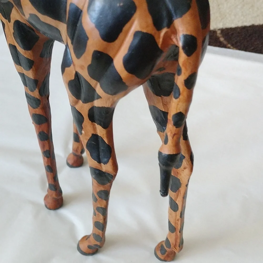 Vintage Leather Wrapped Giraffe Statue Office Decor 17.5